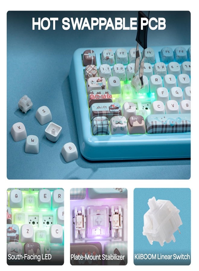 KiiBOOM Phantom81 Lite 75% Gasket Mechanical Keyboard, QMK&VIA Programmable, 3 Modes Wireless Gaming Keyboard, RGB Backlights, ABS Case + UV Tech, Hot-Swappable for Windows/Mac/Linux (Blue) - Image 5