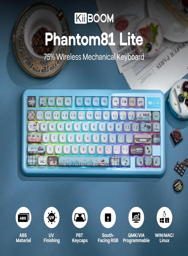 KiiBOOM Phantom81 Lite 75% Gasket Mechanical Keyboard, QMK&VIA Programmable, 3 Modes Wireless Gaming Keyboard, RGB Backlights, ABS Case + UV Tech, Hot-Swappable for Windows/Mac/Linux (Blue) - Image 2