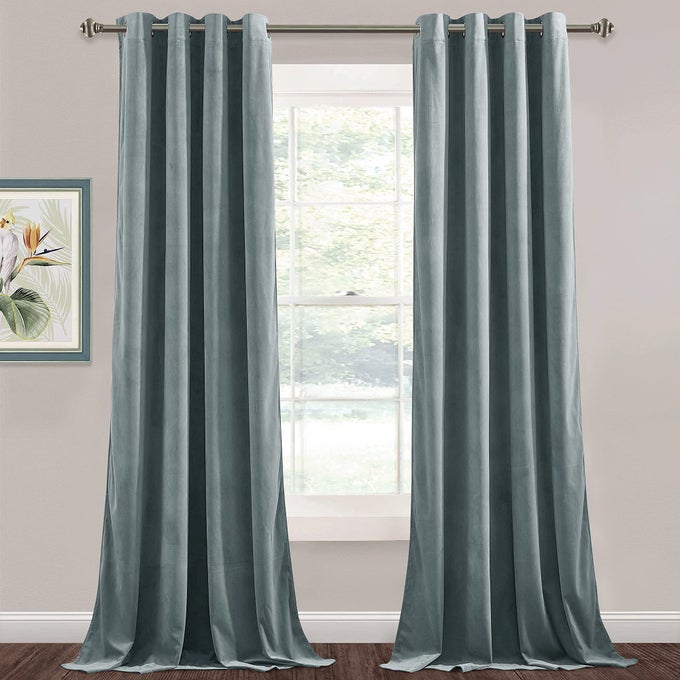 VELVET CURTAINS STONE BLUE BLACKOUT WINDOW CURTAIN PANELS GROMMET THERMAL INSULATED PRIVACY DRAPERY FOR BOYS BEDROOMSTOREFITTING ROOMLIVING ROOM W52 X L84 2 PANELS