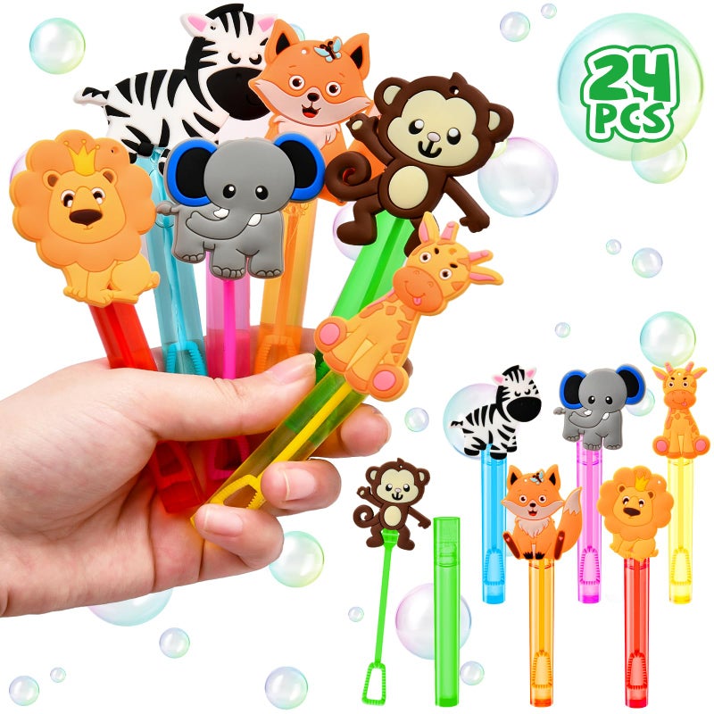 Winrayk Safari Party Favors, 24Pcs Jungle Animals Mini Bubble Wands for Kids Bubbles Bulk with Detachable Topper (6 Styles & Colors), Birthday Goodie Bag Stuffer Classroom Prizes Wild One Party Favors - Image 5