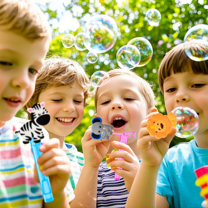 Winrayk Safari Party Favors, 24Pcs Jungle Animals Mini Bubble Wands for Kids Bubbles Bulk with Detachable Topper (6 Styles & Colors), Birthday Goodie Bag Stuffer Classroom Prizes Wild One Party Favors - Image 4