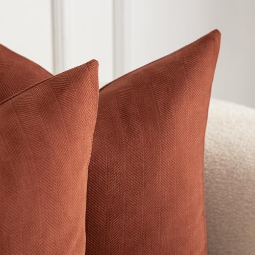 MANDIOO Pack of 2 Chenille Throw Pillow Covers Elegant Design Soft and Luxurious Decorative Cushion Covers Pillowcase Couch Sofa Bedroom Living Room Home Decor 26x26 Inch Rust - Image 2