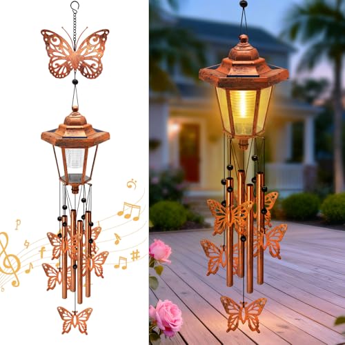 yulloyello Large Solar Butterfly Wind Chimes Gift for Women Mom Grandma Wife Sister Daughter Neighbor Classic Bronze Wind Chimes With Wind Catcher Solar Decor Lights For Outdoor Garden Patio Yard Porch Window - Image 1