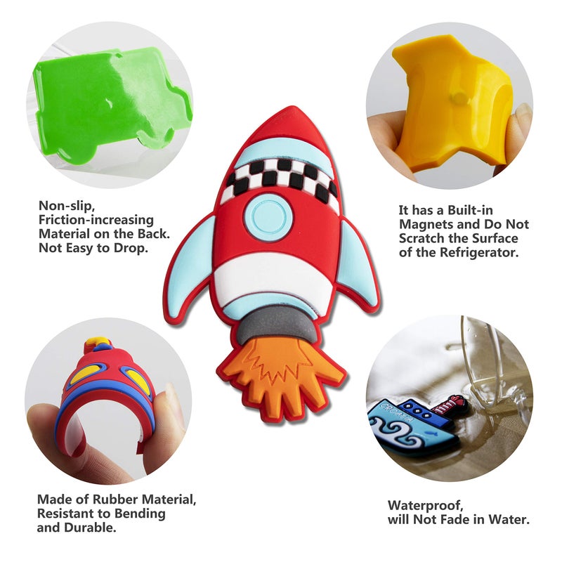 WISESTAR 26PCS Transports Rubber Fridge Magnets for Kids- Aircraft, Boat, Vehicle, Car Refrigerator Magnet for Whiteboard - Educational Toy Tool School Prize Birthday Gift- Kids Over 3 Years - Image 3
