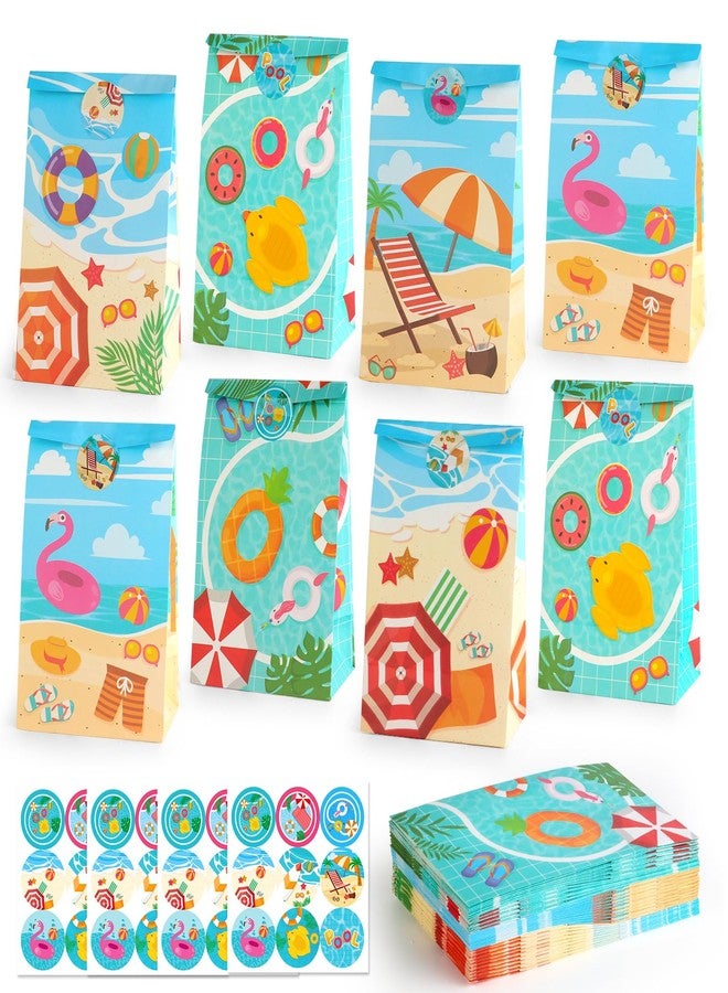 HEJIN 30 PCS Pool Party Favor Bags with 36 Stickers, Summer Gift Bags Pool Party Decorations Supplies for Kids, Mermaid Goodie Bags Beach Gifts for Birthday, Baby Showers, Wedding - Image 1