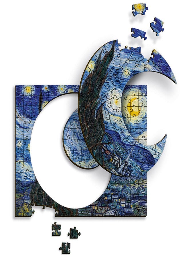 تريفل لعبة تركيب الصور الخشبية "ليلة النجوم" من تريفيل - فنسنت فان جوخ، 200 قطعة، أشكال غير منتظمة، 5 ألغاز مميزة، لوحات وفنانون مشهورون، متعة إبداعية للكبار والصغار من سن 9 سنوات - Image 1