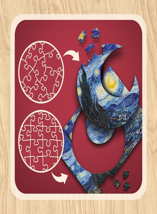 تريفل لعبة تركيب الصور الخشبية "ليلة النجوم" من تريفيل - فنسنت فان جوخ، 200 قطعة، أشكال غير منتظمة، 5 ألغاز مميزة، لوحات وفنانون مشهورون، متعة إبداعية للكبار والصغار من سن 9 سنوات - Image 3