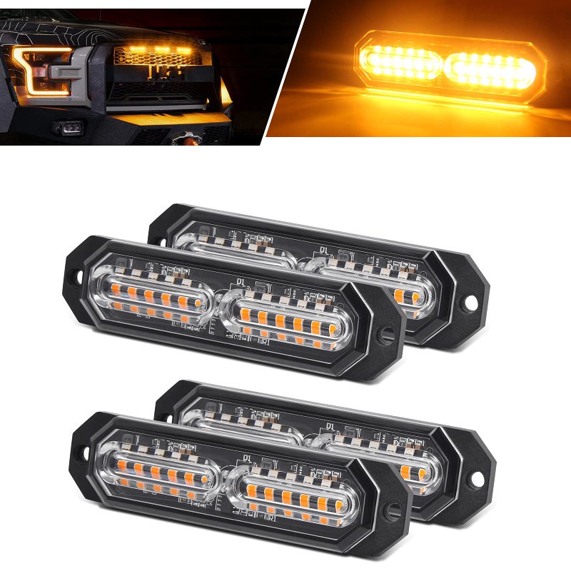 Led Grille Lights for Trucks 12 Amber Led Upgraded Waterproof Emergency Surface Mount Grill Strobe Light Mini Warning Flashing Bar for Dodge Ford Toyota Tacoma Truck
