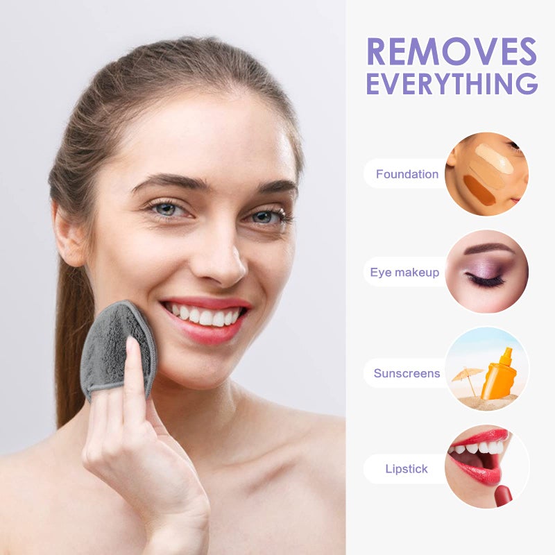 SUNLAND Reusable Makeup Remover Pads for Face,Eye,Lips 16 Pack Microfiber Face Cleansing Gloves Washable with Laundry Bag and Travel Bag Rounds Toner Pads (Round 3.15inchx16, Dark Grey) - Image 5