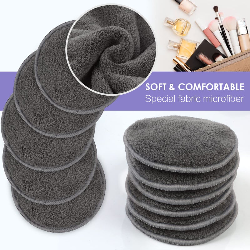 SUNLAND Reusable Makeup Remover Pads for Face,Eye,Lips 16 Pack Microfiber Face Cleansing Gloves Washable with Laundry Bag and Travel Bag Rounds Toner Pads (Round 3.15inchx16, Dark Grey) - Image 3