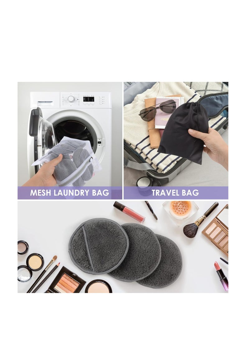 SUNLAND SUNLAND Reusable Makeup Remover Pads for Face,Eye,Lips 16 Pack Microfiber Face Cleansing Gloves Washable with Laundry Bag and Travel Bag Rounds Toner Pads (round 3.15inchx16, dark grey)  - Image 4