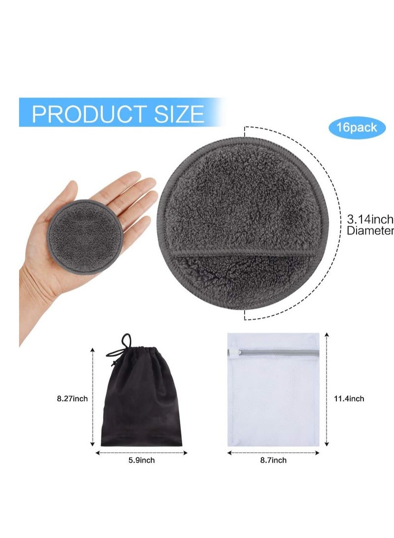 SUNLAND SUNLAND Reusable Makeup Remover Pads for Face,Eye,Lips 16 Pack Microfiber Face Cleansing Gloves Washable with Laundry Bag and Travel Bag Rounds Toner Pads (round 3.15inchx16, dark grey)  - Image 5