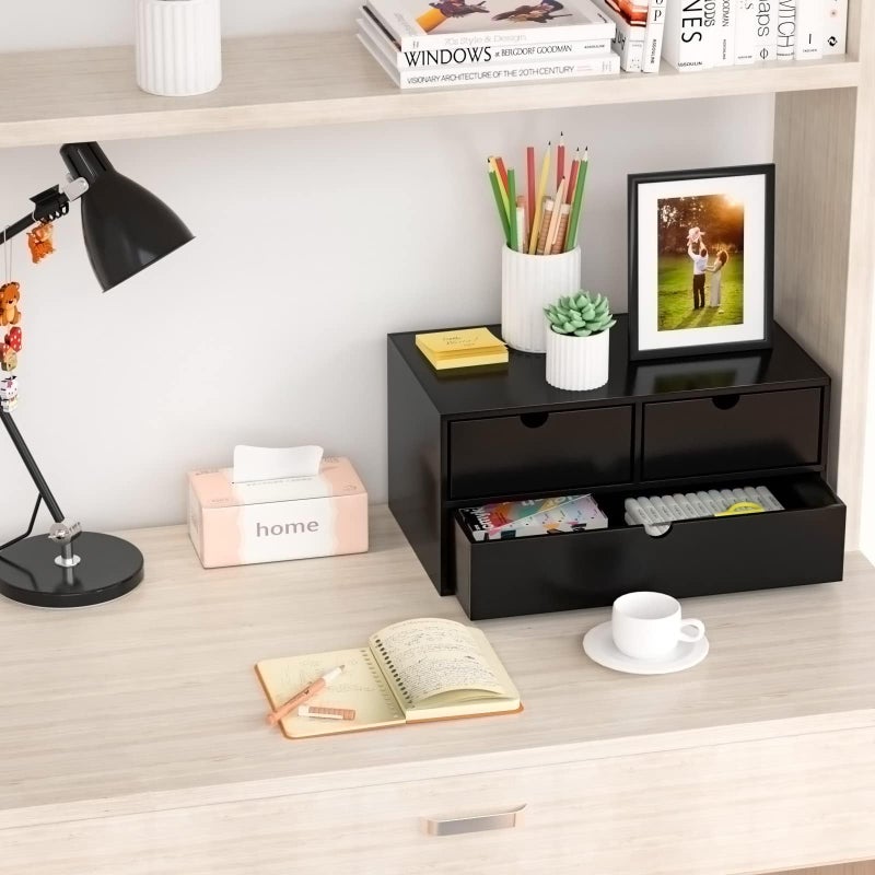 Wisuce Bamboo Desk Organizer - Mini Bamboo Desk Drawer Tabletop Cosmetic Storage Organization for Office or Home Black - Image 2