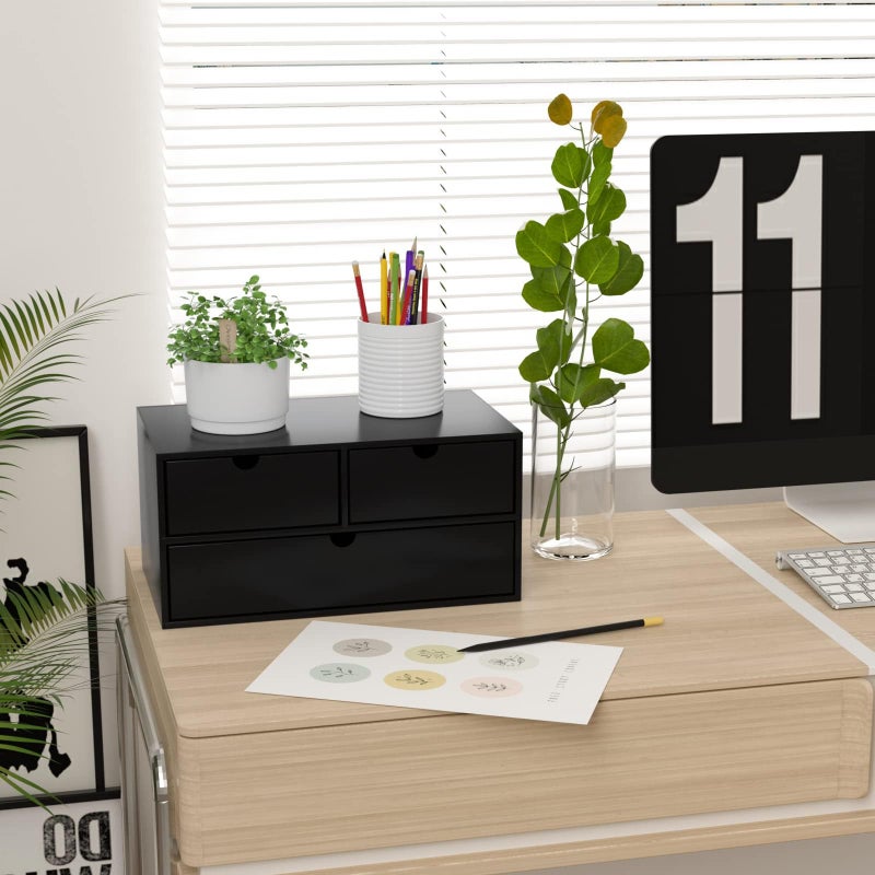 Wisuce Bamboo Desk Organizer - Mini Bamboo Desk Drawer Tabletop Cosmetic Storage Organization for Office or Home Black - Image 3