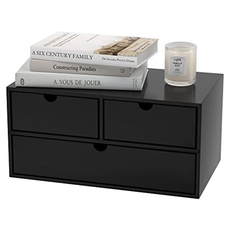 Wisuce Bamboo Desk Organizer - Mini Bamboo Desk Drawer Tabletop Cosmetic Storage Organization for Office or Home Black - Image 1