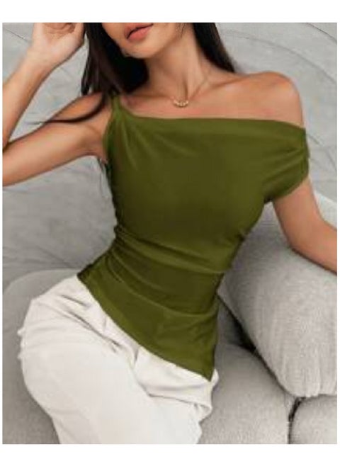 Women's Commuting Style Asymmetric Shoulder Ruffle Asymmetrical Hem Summer T-Shir