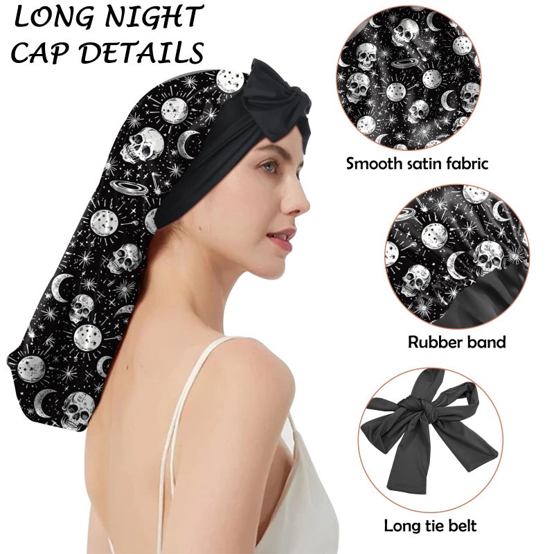 BHAHB Silk Long Satin Hair Braid Bonnet for Sleeping Adjustable Double Layer Elastic Reusable Long Hair Caps Cute Aesthetic for Women Girls-Star - Image 5