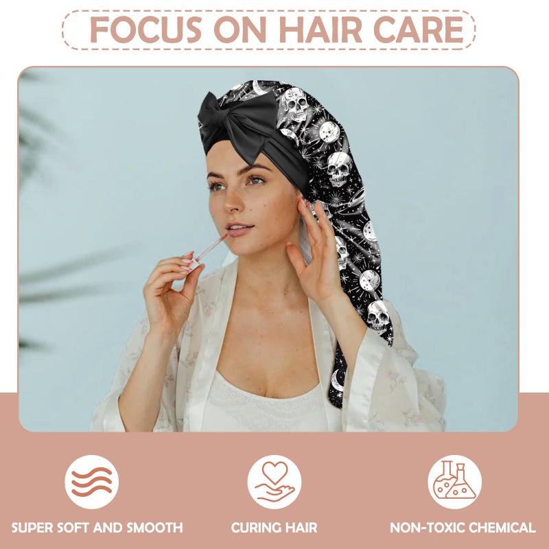 BHAHB Silk Long Satin Hair Braid Bonnet for Sleeping Adjustable Double Layer Elastic Reusable Long Hair Caps Cute Aesthetic for Women Girls-Star - Image 4