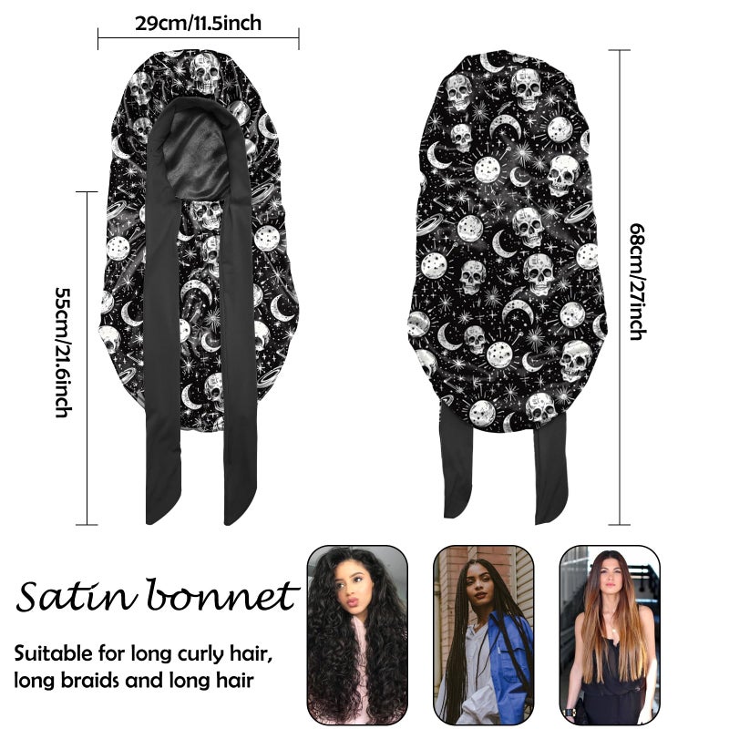 BHAHB Silk Long Satin Hair Braid Bonnet for Sleeping Adjustable Double Layer Elastic Reusable Long Hair Caps Cute Aesthetic for Women Girls-Star - Image 2