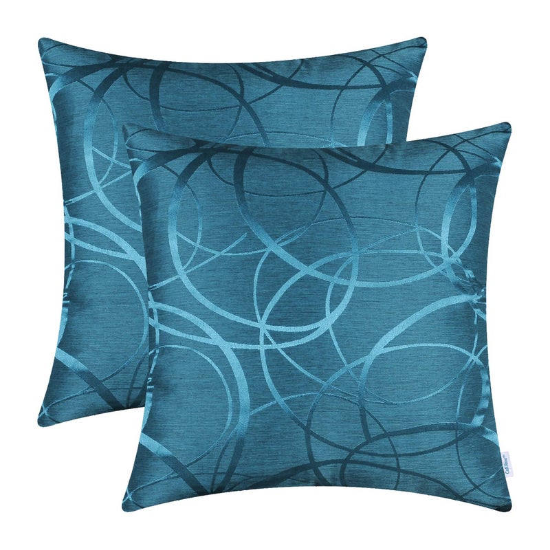 CaliTime Throw Pillow Cases CaliTime Modern Shining Dull Contrast Circles Rings Geometric Cushion Covers Shells for Couch Sofa Home Decor 22 X 22 Inches Pack of 2 Ocean Blue  - Image 1