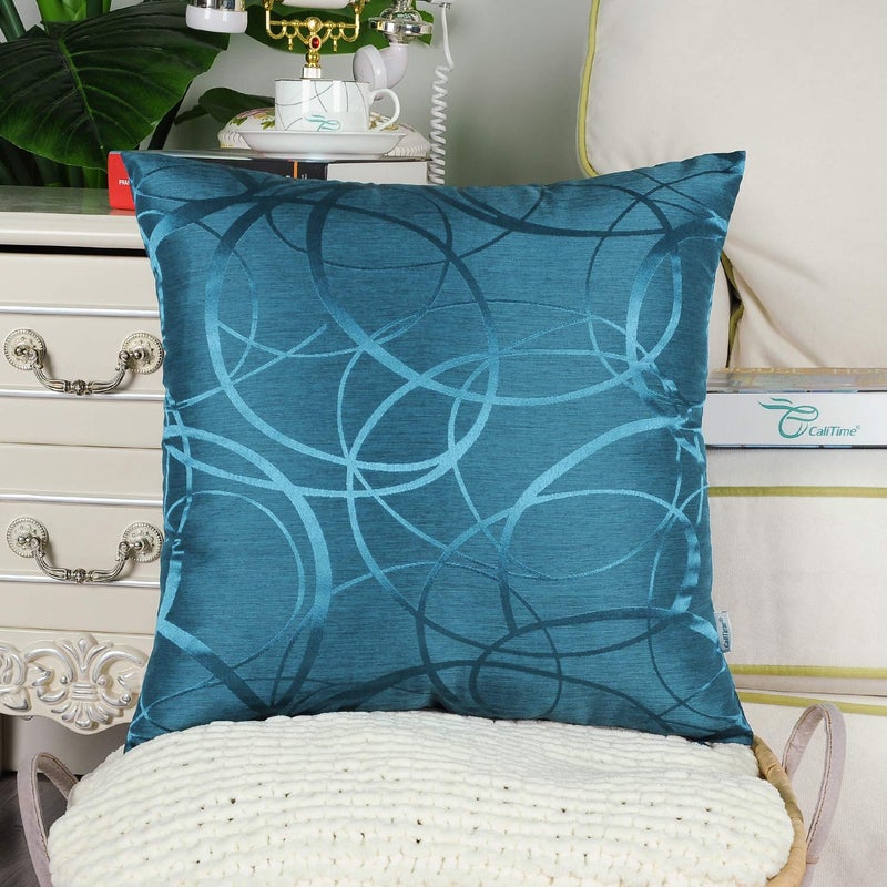 CaliTime Throw Pillow Cases CaliTime Modern Shining Dull Contrast Circles Rings Geometric Cushion Covers Shells for Couch Sofa Home Decor 22 X 22 Inches Pack of 2 Ocean Blue  - Image 3