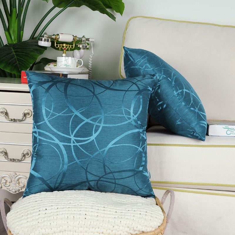 CaliTime Throw Pillow Cases CaliTime Modern Shining Dull Contrast Circles Rings Geometric Cushion Covers Shells for Couch Sofa Home Decor 22 X 22 Inches Pack of 2 Ocean Blue  - Image 4