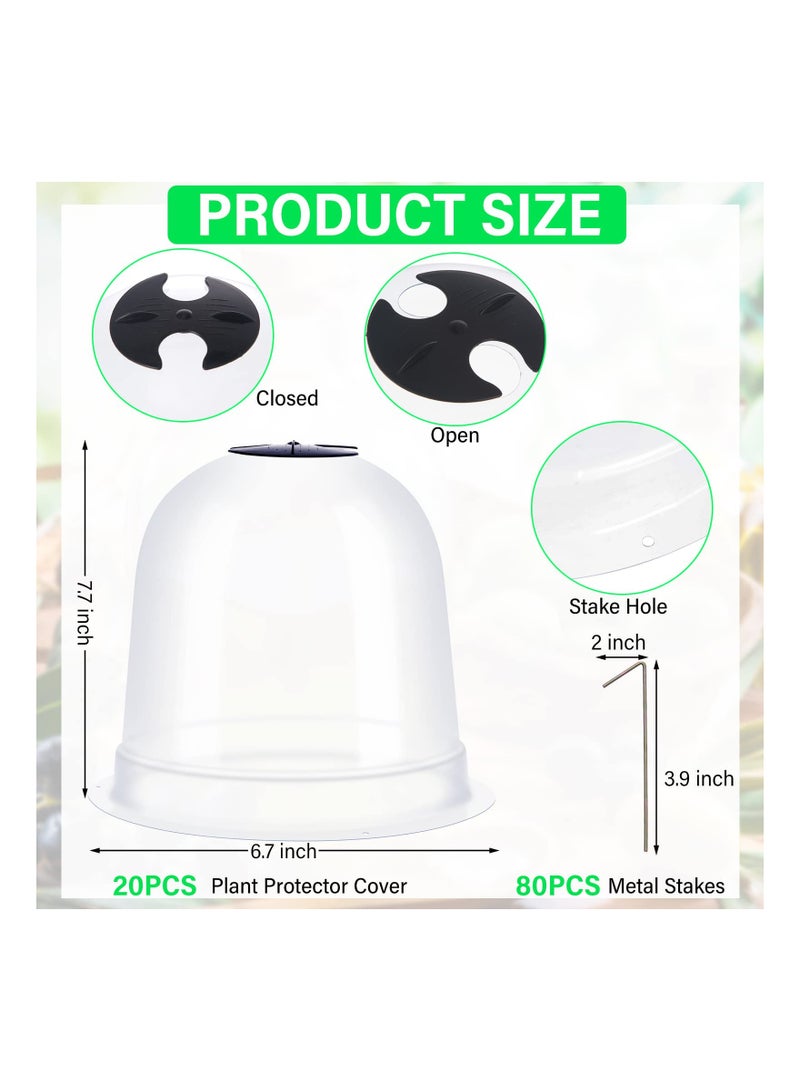 Excefore 10 Pcs Garden Cloche Humidity Plant Dome, 7.68" Dia x 6.7" H Reusable Thick Garden Plant Protector Bell Covers Clear Plastic Dome Mini Greenhouses with 40 Securing Pegs for Winter Outdoor Seed  - Image 2
