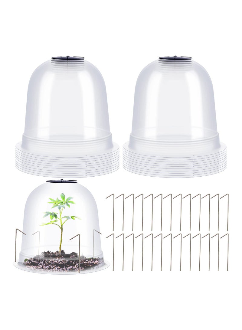 Excefore 10 Pcs Garden Cloche Humidity Plant Dome, 7.68" Dia x 6.7" H Reusable Thick Garden Plant Protector Bell Covers Clear Plastic Dome Mini Greenhouses with 40 Securing Pegs for Winter Outdoor Seed  - Image 1