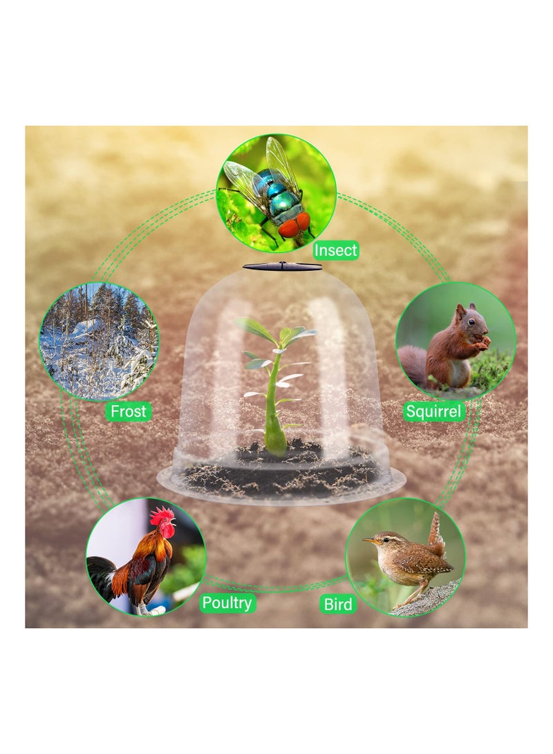 Excefore 10 Pcs Garden Cloche Humidity Plant Dome, 7.68" Dia x 6.7" H Reusable Thick Garden Plant Protector Bell Covers Clear Plastic Dome Mini Greenhouses with 40 Securing Pegs for Winter Outdoor Seed  - Image 5