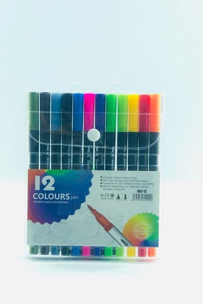 Generic 9 Pieces School Supplies Set (Spaceman Pencil Case + 4 Colored Highlighters + 12 Double-Ended Brush Markers + Acrylic Pencil + Mini Stapler & Tacks + 2 Fine Point Pens + 3 in 1 Paper Clip Set + Wooden Clip Bag + Kids Stick with Fan) - Image 2