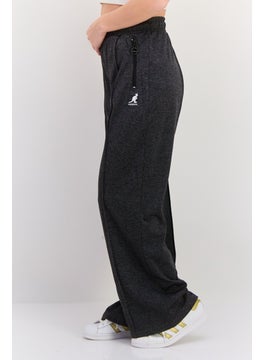 KANGOL Women Regular Fit Brand Logo Wide Leg Pants, Dark Charcoal  - Image 4