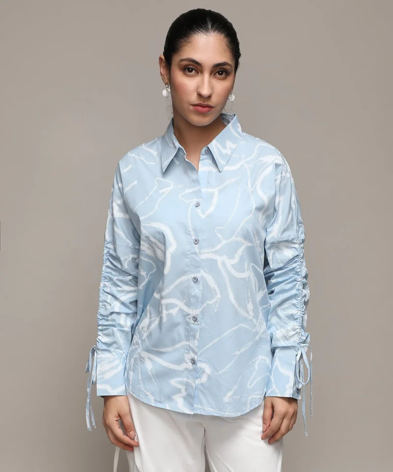 Campus Sutra Women's Light Blue Faded Strokes Shirt