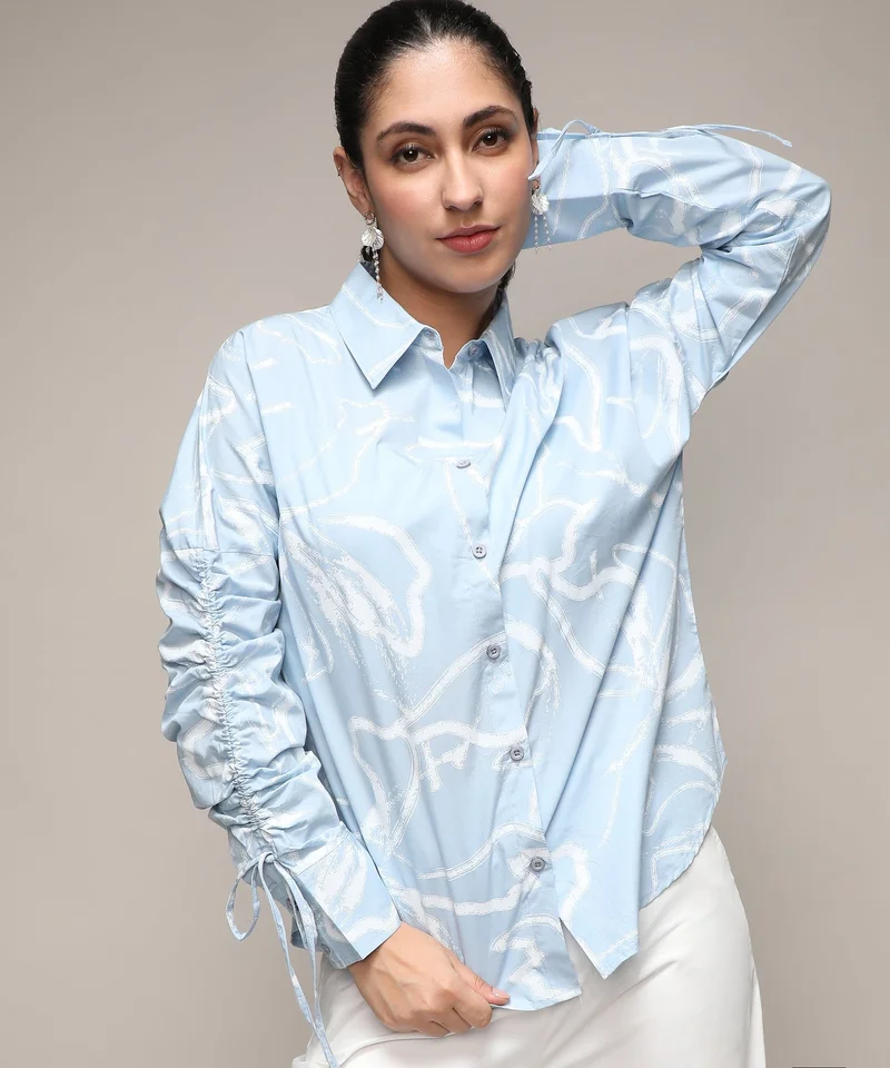 Campus Sutra Women's Light Blue Faded Strokes Shirt