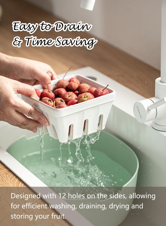 Gomakren Fruit Basket for Kitchen, Fruit Bowl with Holes, Ceramic Berry Basket Set of 2, 5.7 Inch Square Berry Containers Colander - Farmhouse Kitchen Decor, White - Image 5
