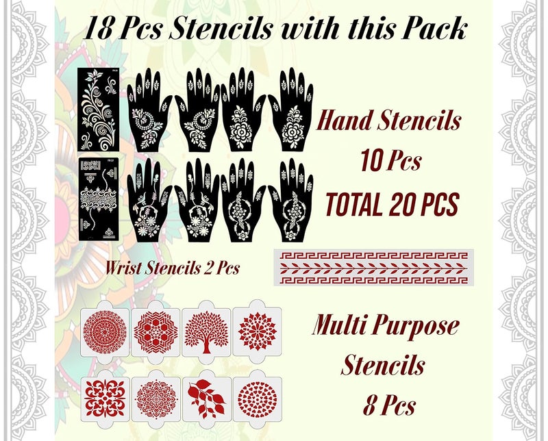 ivana's Ivanas Set of 20 Pcs Combo Pack Reusable Mehendi Stencil Setfor Both Hands Easy to Use Best for Girls Women Kids  Teen New Mehandi Stencils Design Stickers D2316 - Image 4