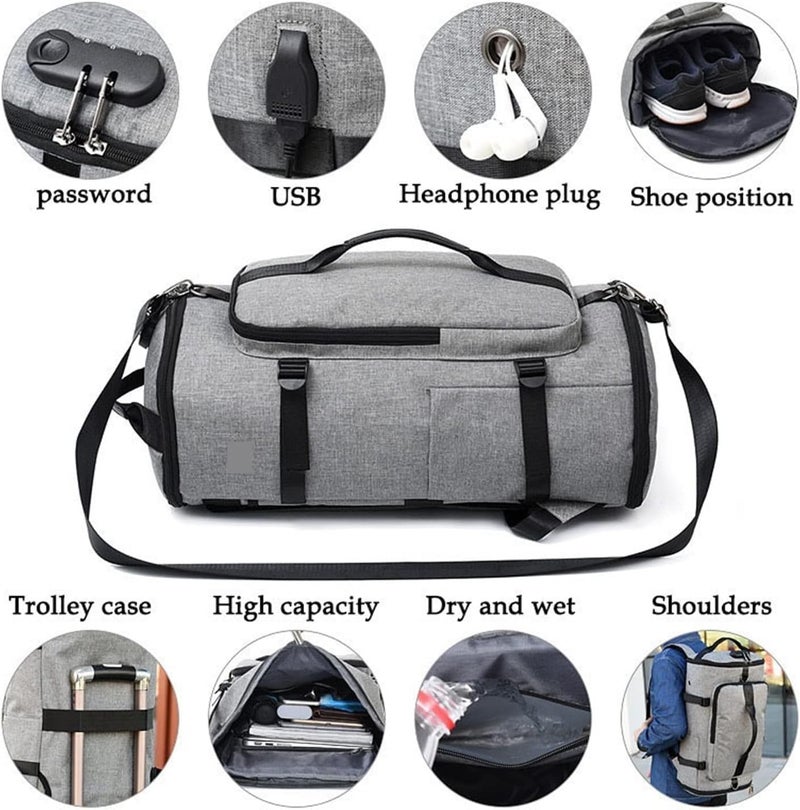 Handcuffs Travel Backpack for Men & Women | Multicompartment Weekender Backpack | Ideal for Trekking, Hiking, Camping, Cycling, Gym | Duffel Shoulder Bag | Carry On Sports Bag (Grey) - Image 4