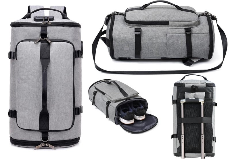 Handcuffs Travel Backpack for Men & Women | Multicompartment Weekender Backpack | Ideal for Trekking, Hiking, Camping, Cycling, Gym | Duffel Shoulder Bag | Carry On Sports Bag (Grey) - Image 1