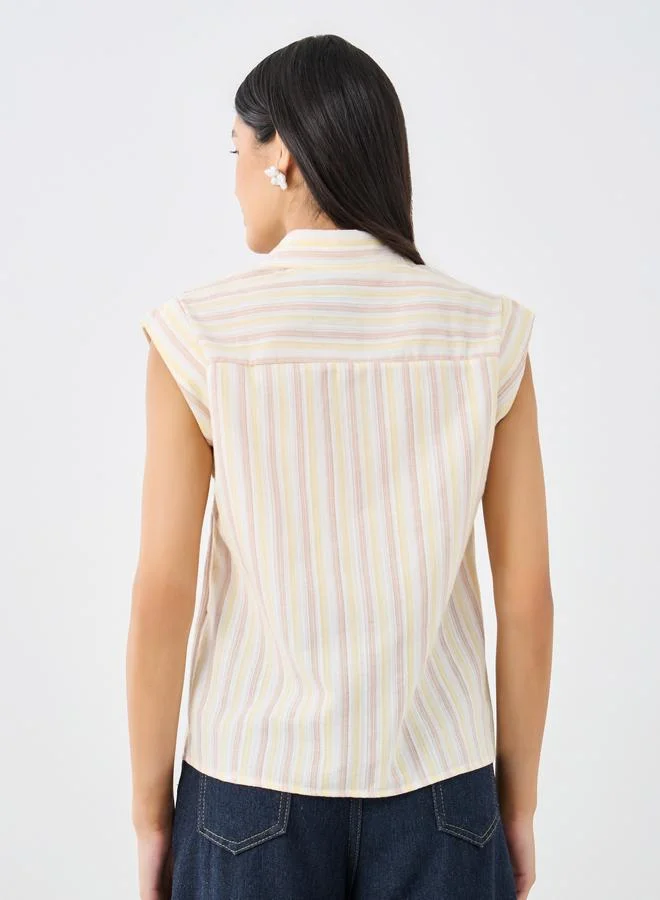 Styli Styli Striped Sleeveless Shirt with Spread Collar