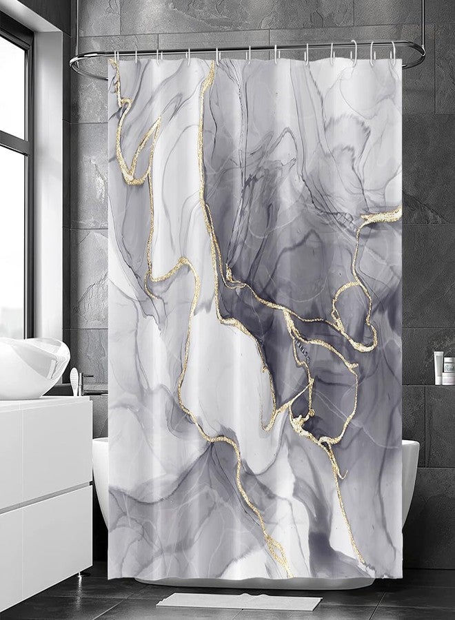 Ruelvth Grey Shower Curtain, Ombre Light Grey Marble Shower Curtain Set Modern Aesthetic Gray Ink Texture Waterproof Bathroom Curtain with Hooks, 72x72 Inch - Image 2