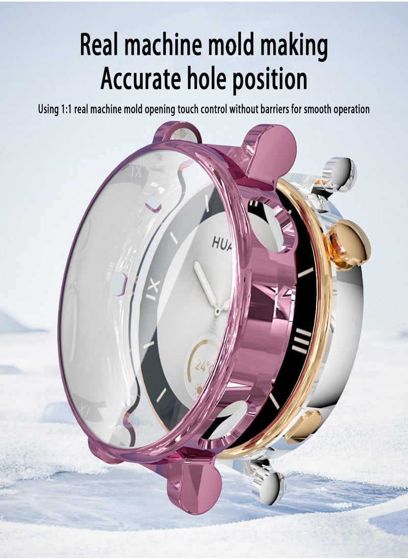 X-level - 1 Pack Case with Tempered Glass Screen Protector Compatible With Huawei Watch GT4 41mm With 9H Hardness 360 Degree All-Round Protective Ultra Thin TPU Protective Cover (Transparent + Pink) - Image 1