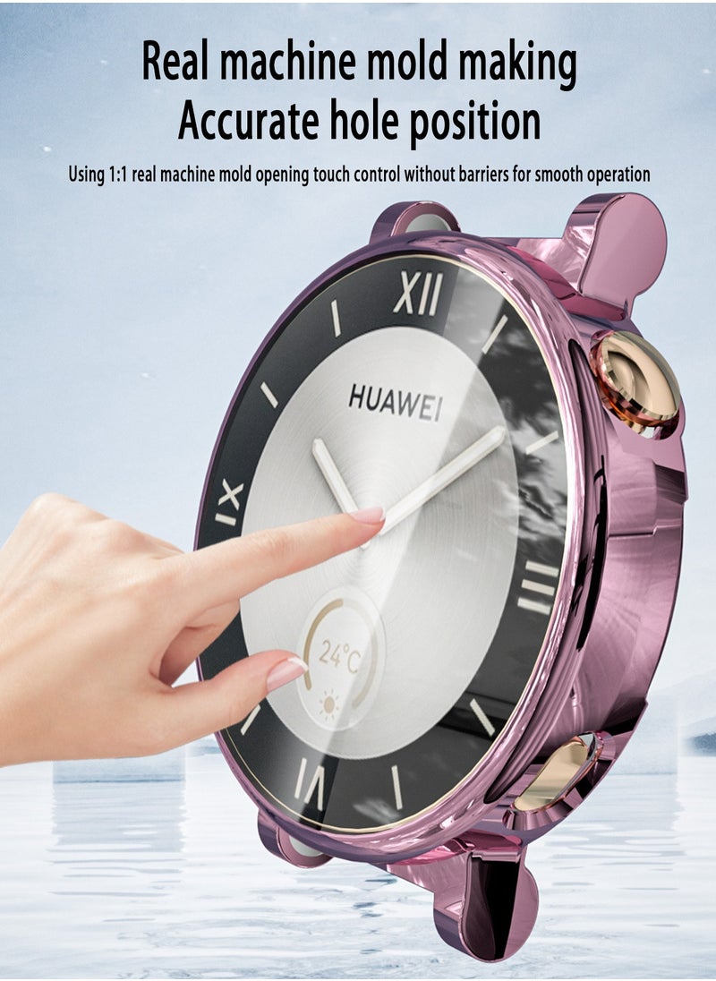 X-level - 1 Pack Case with Tempered Glass Screen Protector Compatible With Huawei Watch GT4 41mm With 9H Hardness 360 Degree All-Round Protective Ultra Thin TPU Protective Cover (Transparent + Pink) - Image 1