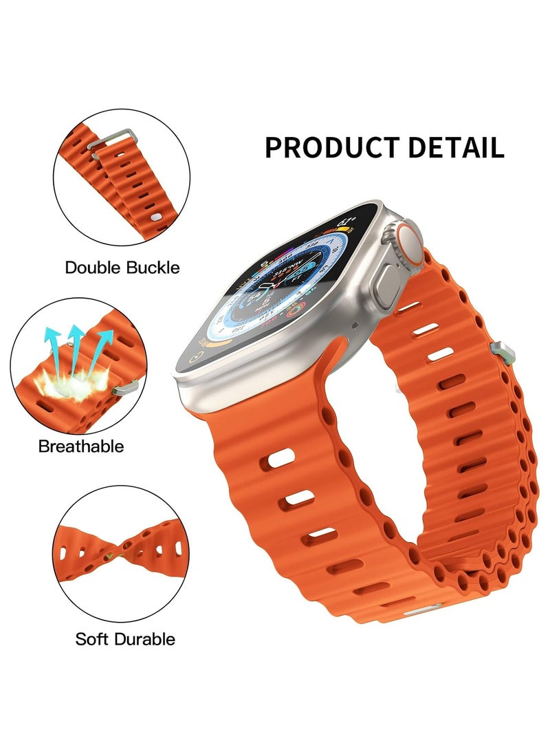 ICARLUS - Ocean Band Compatible with Apple Watch Ultra Band 49/45/44/42mm Men Women, Soft Silicone Sport Band Replacement Strap for Apple Watch Ultra2/Ultra iWatch Series 9 8 7 SE 6 5 4 3 2 1 Orange - Image 1