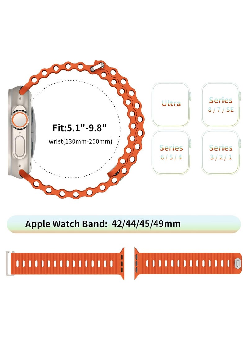ICARLUS - Ocean Band Compatible with Apple Watch Ultra Band 49/45/44/42mm Men Women, Soft Silicone Sport Band Replacement Strap for Apple Watch Ultra2/Ultra iWatch Series 9 8 7 SE 6 5 4 3 2 1 Orange - Image 1