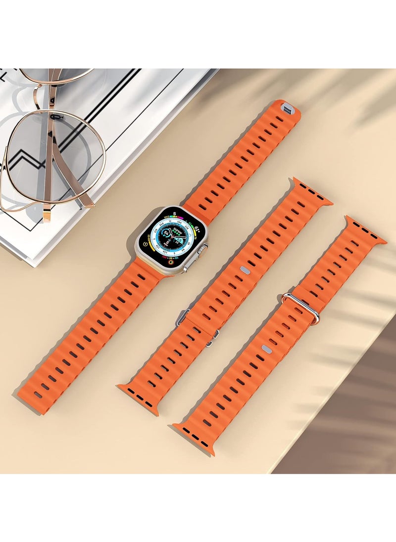 ICARLUS - Ocean Band Compatible with Apple Watch Ultra Band 49/45/44/42mm Men Women, Soft Silicone Sport Band Replacement Strap for Apple Watch Ultra2/Ultra iWatch Series 9 8 7 SE 6 5 4 3 2 1 Orange - Image 1