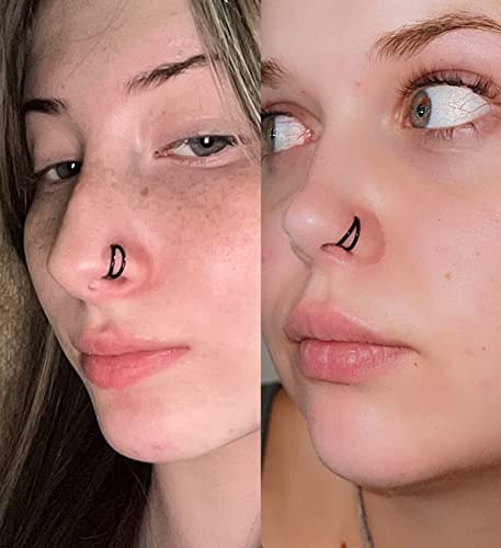 QWALIT Fake Nose Ring Hoop - Faux Septum Clip On for Women and Men - Non Piercing Silver Black - Image 3