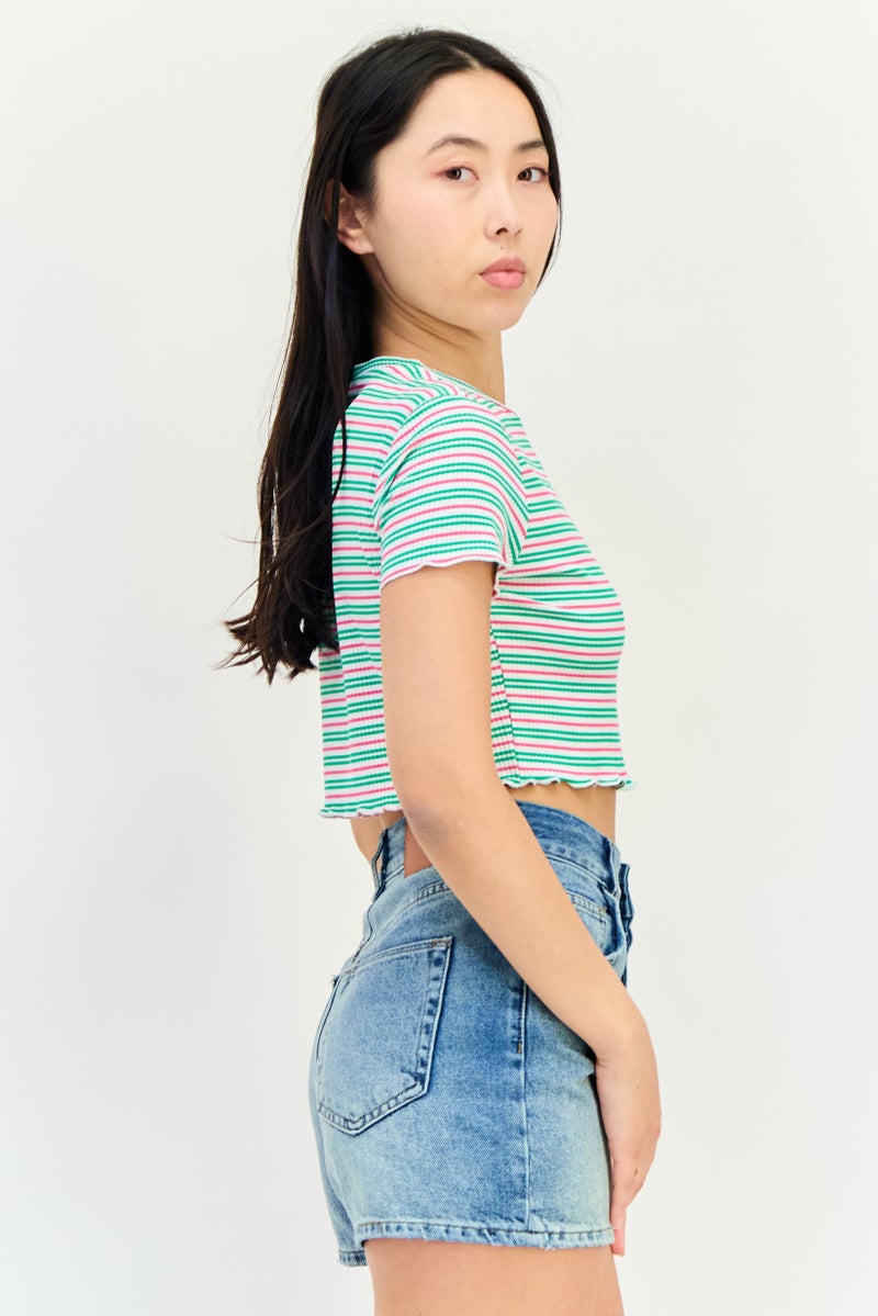 LEE Women Crew Neck Short Sleeves Stripe Top, Multicolor - Image 4