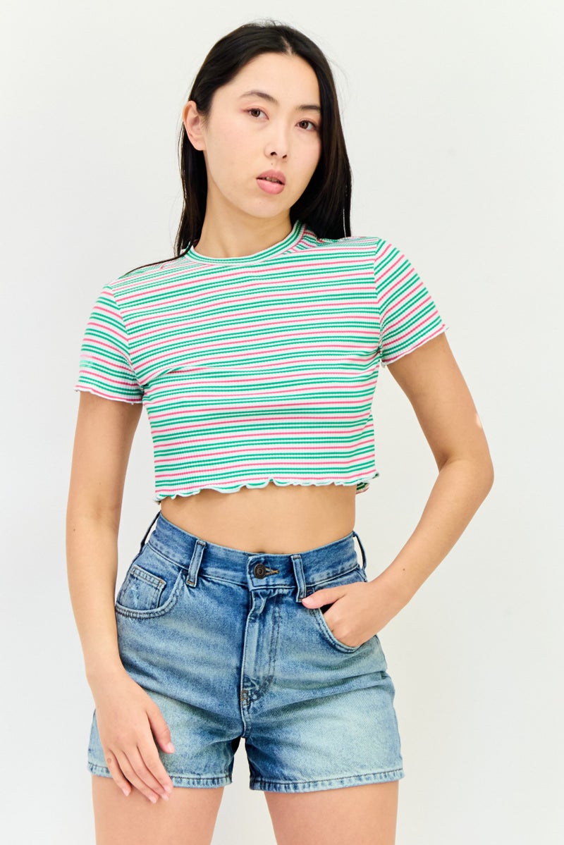 LEE Women Crew Neck Short Sleeves Stripe Top, Multicolor - Image 1