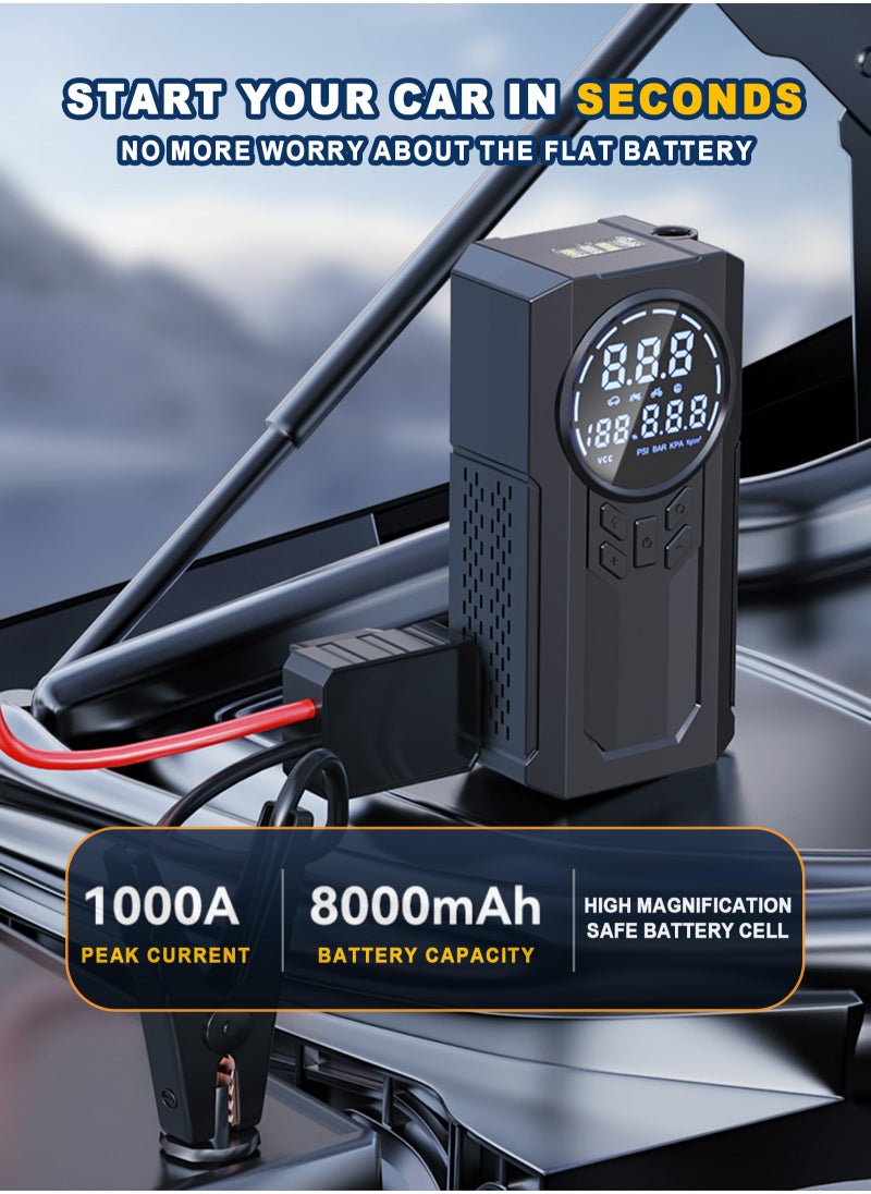 HomarKet - Portable Cordless Car Battery Emergency Starter, Tire Air Pump, Air Compressor To Easily Inflate Tires, LED Display, With Flashlight, Mobile Power Supply, Large Capacity Storage - Image 1