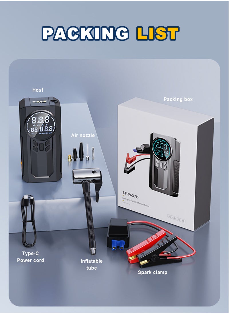 HomarKet - Portable Cordless Car Battery Emergency Starter, Tire Air Pump, Air Compressor To Easily Inflate Tires, LED Display, With Flashlight, Mobile Power Supply, Large Capacity Storage - Image 1