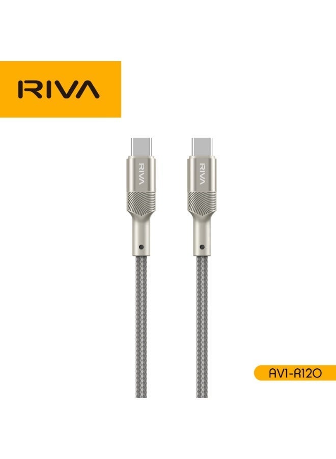 Riva 60W Charging and Data Transfer Cable (Type-C to Type-C) - 1.2m Nylon Braided - Image 4
